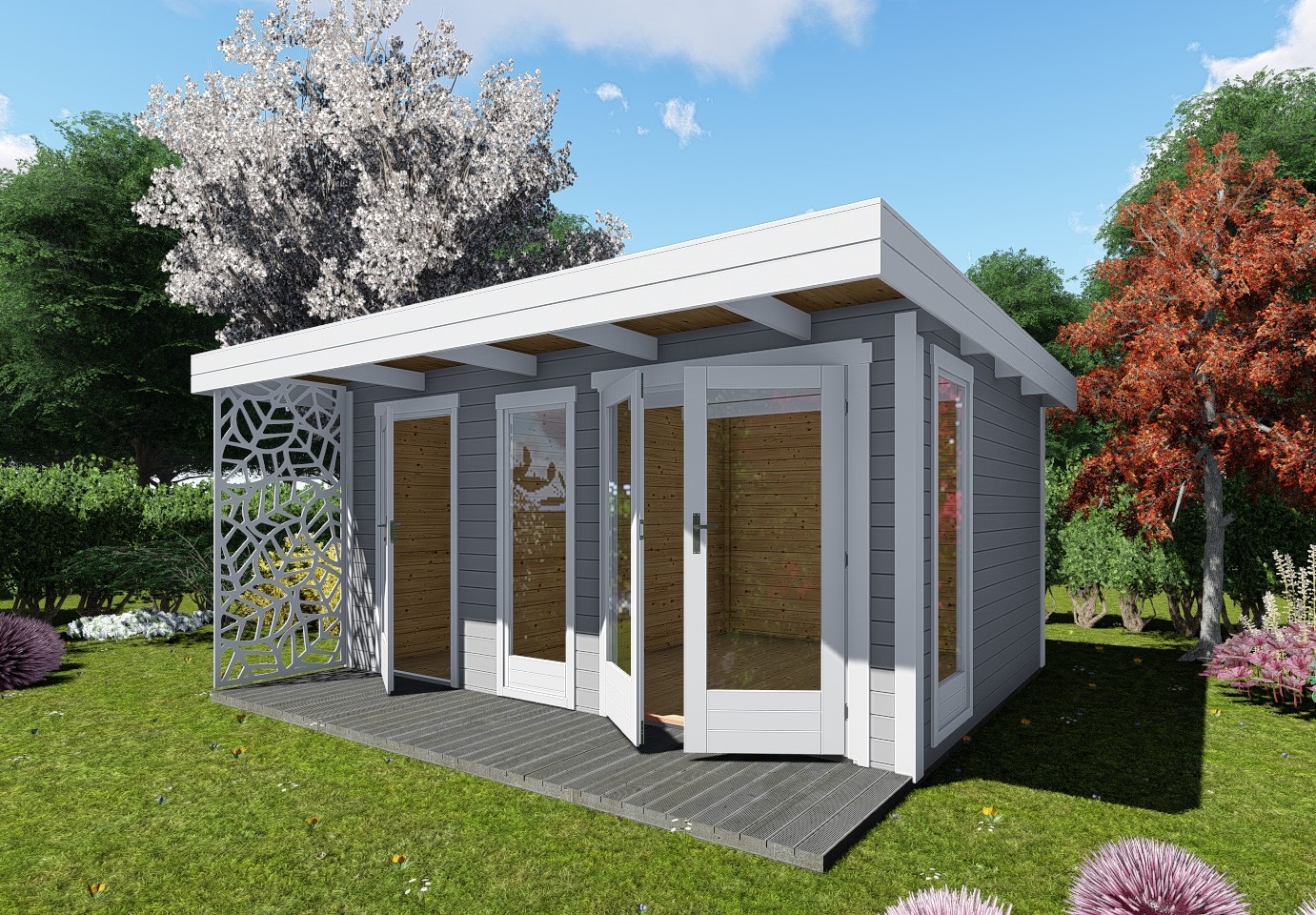 Tuinhuisje met plat dak en aanbouw, 28 mm NWH, Kiel 28226 Tuinhuisje met plat dak en aanbouw, 28 mm , Kiel 28226 - Afbeelding 1
